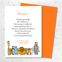 Jungle Animals baby shower thank you note