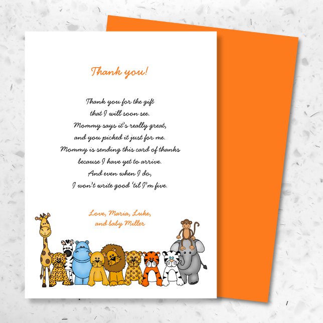 Jungle Animals baby shower thank you note (Creator Uploaded)