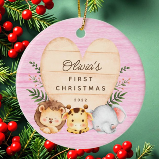 Jungle Animals Baby's First Christmas Ceramic Ornament (Creator Uploaded)