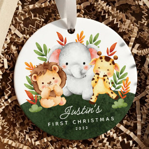 Jungle Animals Baby's First Christmas Ceramic Ornament