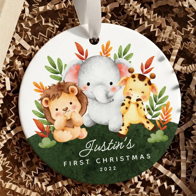 Jungle Animals Baby's First Christmas Ceramic Ornament (Creator Uploaded)
