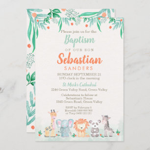 Jungle Animals Baptism Invitation