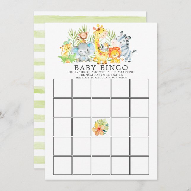 Jungle Animals BINGO Baby Shower Game Invitation (Front/Back)