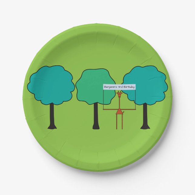 Jungle Animals Birthday Paper Plate - Giraffe (Front)