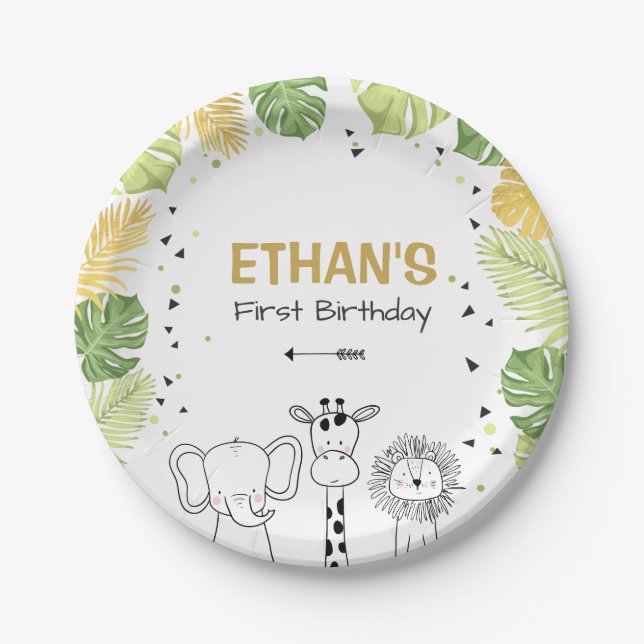 Jungle animals birthday Paper Plates Safari Zoo (Front)