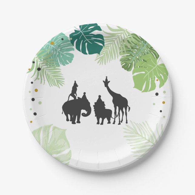 Jungle animals birthday Paper Plates Safari Zoo (Front)