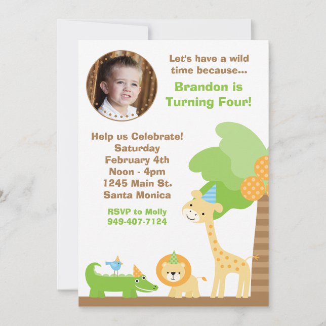 Jungle Animals Birthday Party Invitation (Front)