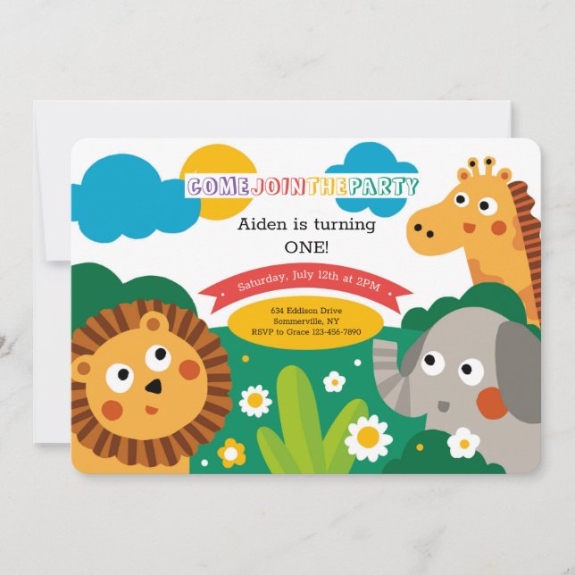 Jungle Animals Birthday Party Invitation (Front)