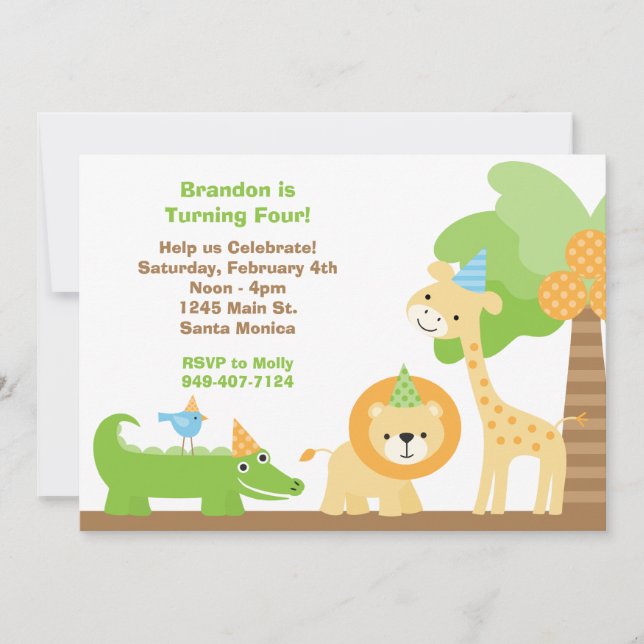 Jungle Animals Birthday Party Invitation (Front)