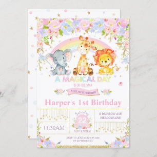 Jungle Animals Birthday Party Invitation Girl