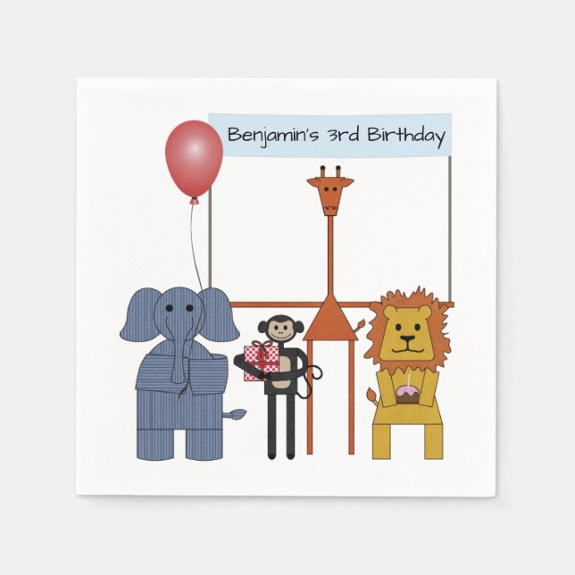 Jungle Animals Birthday Party Paper Napkin (Front)