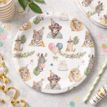 Jungle Animals Birthday Party Plates<br><div class="desc">Bring playful safari style to your celebration with these jungle animals birthday party plates featuring a cheerful collection of watercolor party animals dressed and ready to celebrate. A stylish tiger, cool chimpanzee, cheerful zebra blowing bubblegum, playful meerkat, and festive lion appear throughout the design wearing party hats and sunglasses, surrounded...</div>