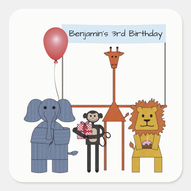 Jungle Animals Birthday Party Square Sticker (Front)