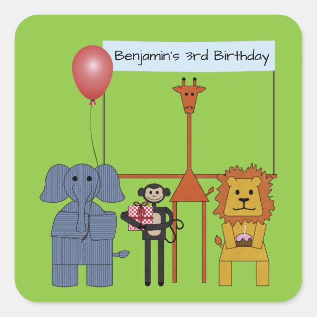 Jungle Animals Birthday Party Square Sticker (Front)