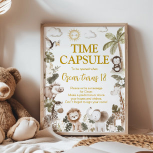 Jungle Animals Birthday Party Time Capsule Sign