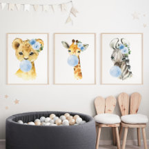 Jungle Animals, Blue Bubble Gum, Boy Nursery