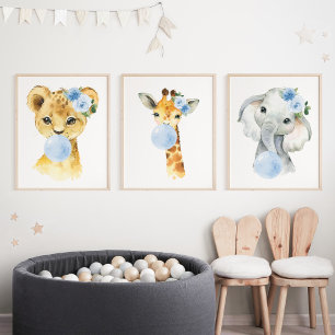 Jungle Animals, Blue Bubble Gum, Boy Nursery