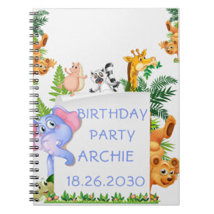 Jungle Animals blue Wild ONE 1st Birthday Outfit Notebook
