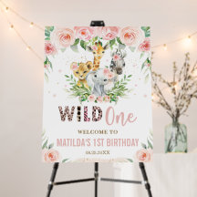 Jungle Animals Blush Pink Floral 1st Birthday 