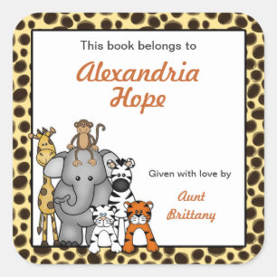 Jungle Animals Book Plates Cheetah Spots Square Sticker