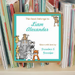 Jungle Animals Book Plates Teal Boy BOOKPLATE Square Sticker<br><div class="desc">Our cute jungle animals are available on many items.  Please visit our store for coordinating items.  Contact us anytime with questions.</div>