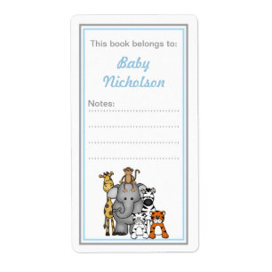 Jungle Animals bookplates blue grey baby shower