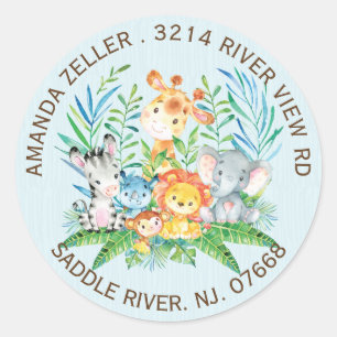 Jungle Animals Boys Baby Shower Address Label