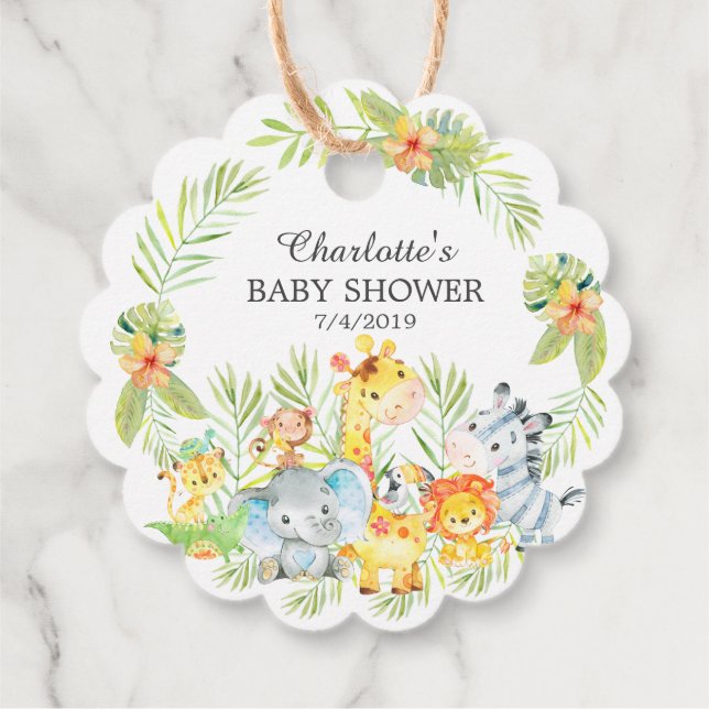 Jungle Animals boys Baby Shower Favour Gift Tag (Back)