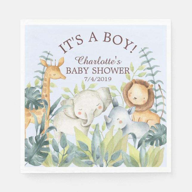 Jungle Animals Boys Baby Shower  Paper Napkins (Front)