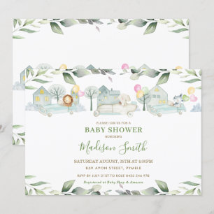 Jungle Animals Cars Greenery Baby Shower Girl Invitation