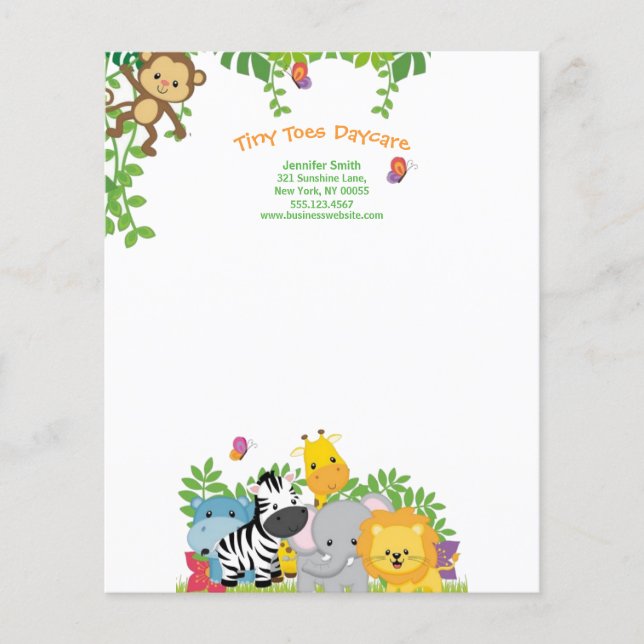 Jungle Animals Child Daycare Business Letterhead  (Front)