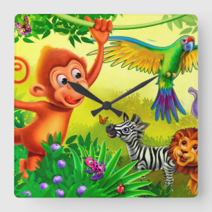 Jungle animals children's clock