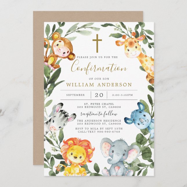 Jungle Animals Confirmation Invitation (Front/Back)