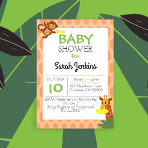 Jungle Animals Coral Baby Shower Invitation