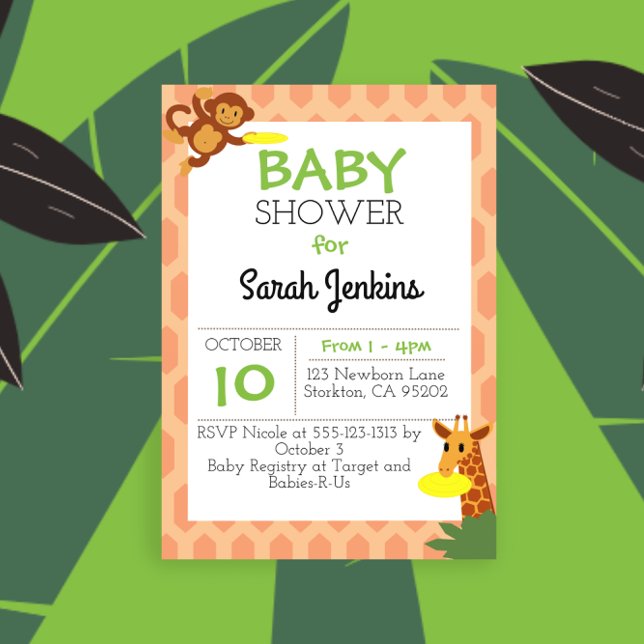 Jungle Animals Coral Baby Shower Invitation (Creator Uploaded)