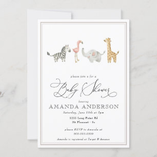 Jungle Animals Cute Gender Neutral Baby Shower Invitation