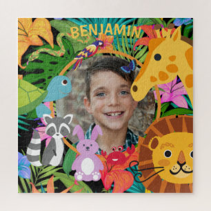 Jungle animals cute personalised kids photo jigsaw puzzle