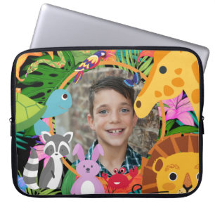 Jungle animals cute personalised kids photo laptop sleeve
