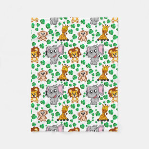 Jungle Animals Cute Safari Wild Cartoon Pattern Fleece Blanket