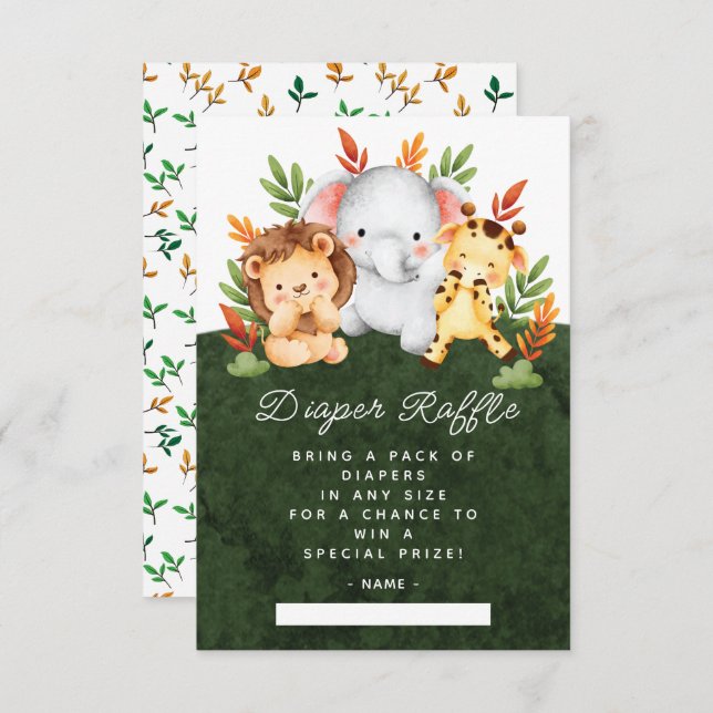 Jungle Animals Diaper Raffle Enclosure Card (Front/Back)