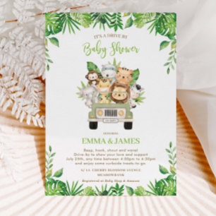 Jungle Animals Drive By Baby Shower Gender Neutral Invitation