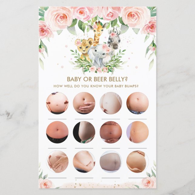 Jungle Animals Floral Baby or Beer Belly Game  (Front)