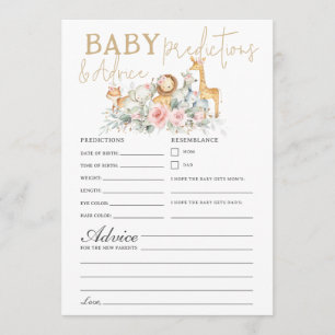Jungle Animals Floral Baby Predictions Advice Game Card