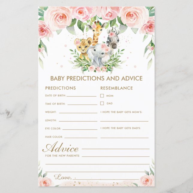 Jungle Animals Floral Baby Predictions and Advice  (Front)