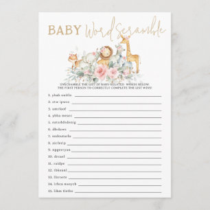 Jungle Animals Floral Baby Word Scramble Game Card
