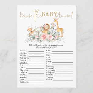 Jungle Animals Floral Name the Baby Animal Game Card
