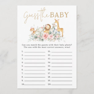 Jungle Animals Floral Shower Guess the Baby Game Card