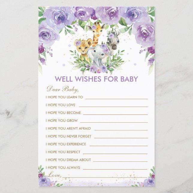 Jungle Animals Floral Well Wishes for Baby Card (Front)