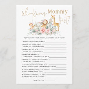 Jungle Animals Floral Who Knows Mummy Best Game Card
