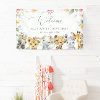 Jungle Animals, Flowers, First Birthday Welcome